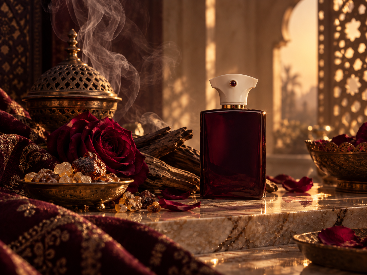 Generated editorial still life used for Amouage reviews