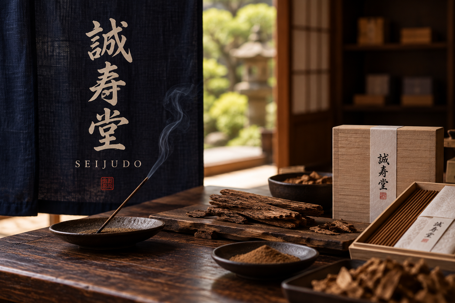 Generated editorial still life used for Seijudo incense reviews